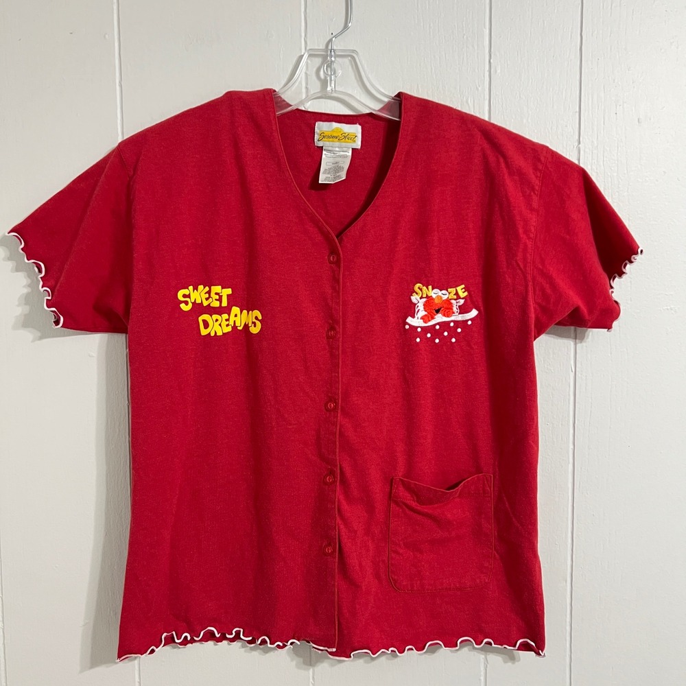 Vintage Sesame Street Elmo "Sweet Dreams" Red Pajama Medium Sleep Shirt 90s Y2K